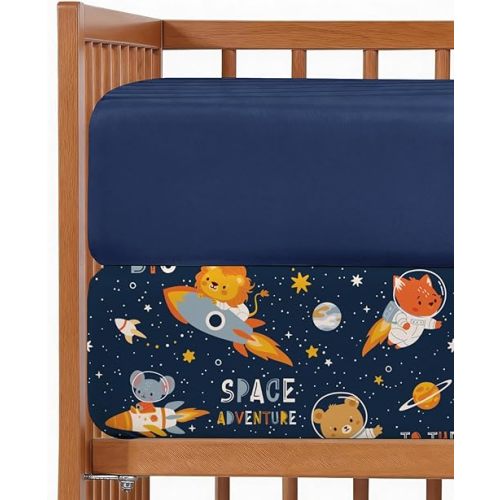 2-Pack Mini Crib Sheets Fitted - Pack N Play Sheets for Pack and Play Mattress - Stretchy Soft Microfiber Playard Bedding - Mini Toddler Bed Cover Boys & Girls - Easy-Fit, Oeko-Tex - 38 x 24in - Cosmo