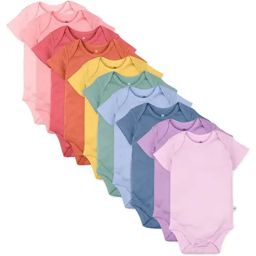 HonestBaby 10-pack Short Sleeve Bodysuits One-piece for Infant Baby Boys, Girls, Rainbow Gems Pinks, 0-3 Months