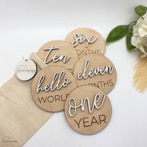 Wooden Monthly Milestone Discs for Baby Photos  Monthly