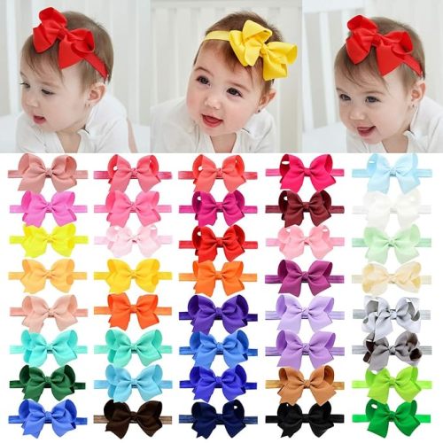 40pcs Baby Girls Grosgrain Ribbon Hair Bows Headbands