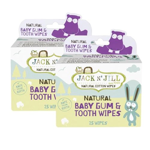 Jack N' Jill Baby Gum & Tooth Natural Cotton Wipes, 25 Count (Pack of 2) | Baby Mouth Wipes for Teeth, Contains Only Water & Xylitol, Free from Fluoride & Sugar, Individually Wrapped