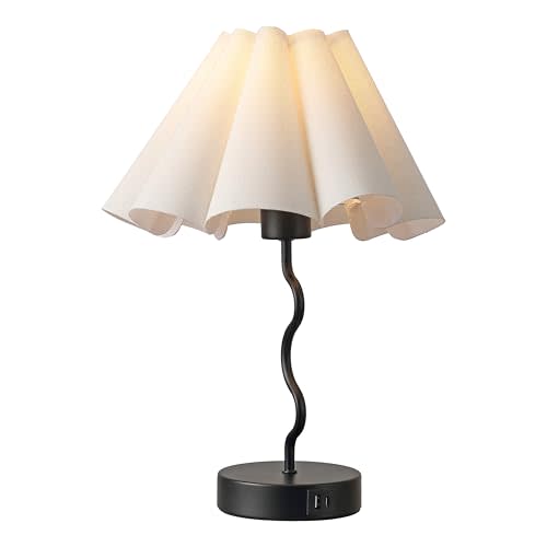 EOEYYOYB Pleated Table Lamp, Table Lamp for Bedroom, Bedside Lamps for Nightstand with Linen Lampshade, Modern Lamp for Bedroom Home Office Decor, Black