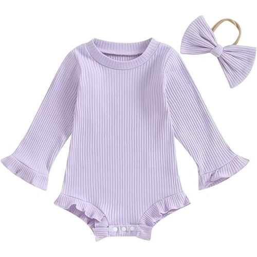 fhutpw Newborn Baby Girl Oversized Sweatshirt Romper Ruffle Long Sleeve Crewneck Onesie Sweater Tops Infant Fall Clothes