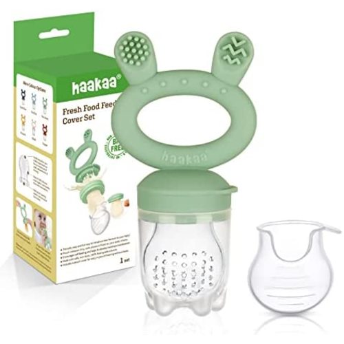 Haakaa Baby Fruit Food Feeder Pacifier | Breastmilk Popsicle Molds for Teething | Silicone Feeder and Teether for Baby Teething Relief & Infant Safely Self Feeding, BPA Free (Pea Green)