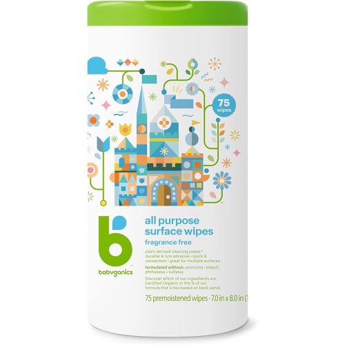 Babyganics Unscented & All-Purpose Wipes, Surface Cleaning Wipes to Cover Baby's Tracks and Prepare Their Next Adventure, Fragrance and Ammonia Free, 75 Wipes, Packaging May Vary