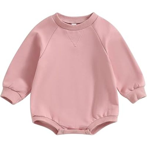 Toddler Baby Boy Girl Bubble Romper Infant Oversized Plain Long Sleeve Crewneck Sweatshirt Bodysuit Cute Clothes