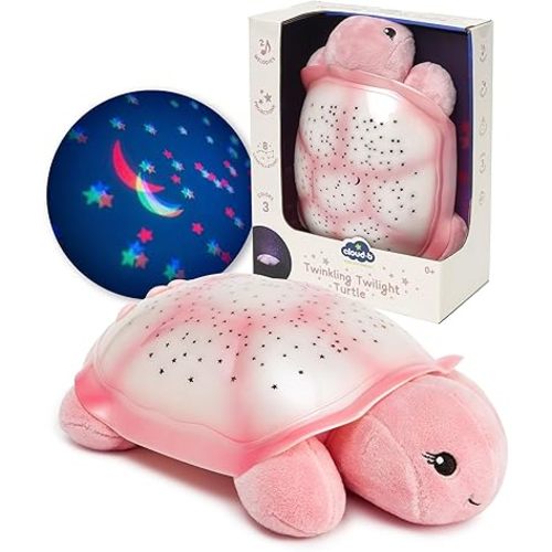 Cloud b Star Projector Nightlight with White Noise Soothing Sounds | Adjustable Settings and Auto-Shutoff | Twinkling Twilight Turtle - Pink