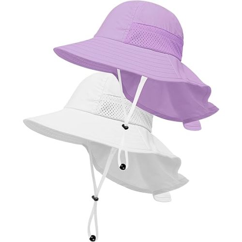 Toddler Baby Sun Hat Kids Summer Beach Essentials Adjustable Beach Hats with Bucket Wide Brim for Boys Girls Age 0-14 Years
