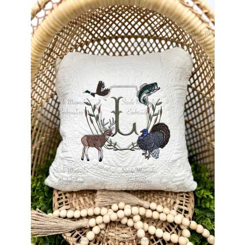 Hunting Nursery Decor Mallard Pillow Deer Hunting Nursery Turkey Custom Heirloom Pillow Sham Embroidered Personalized Fishing Baby Shower