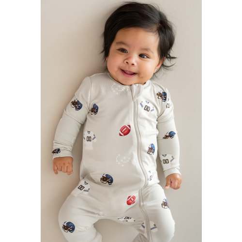 Kyte Baby Zippered Footie in Vintage Football - Vintage Football / 0-3 months