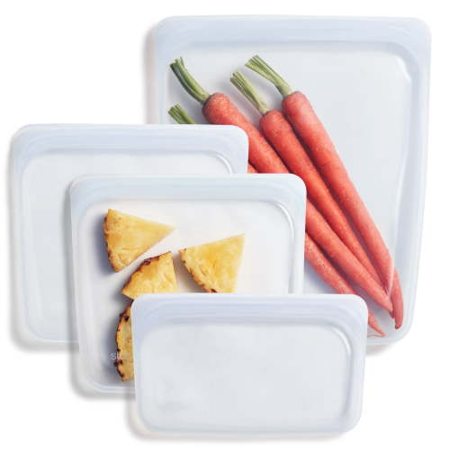 Stasher Premium Food-Grade Silicone Reusable Food Storage Container, Leak Free Pinch Loc Seal, Clear, 4 Pack Bags, Mother's Day Gifting