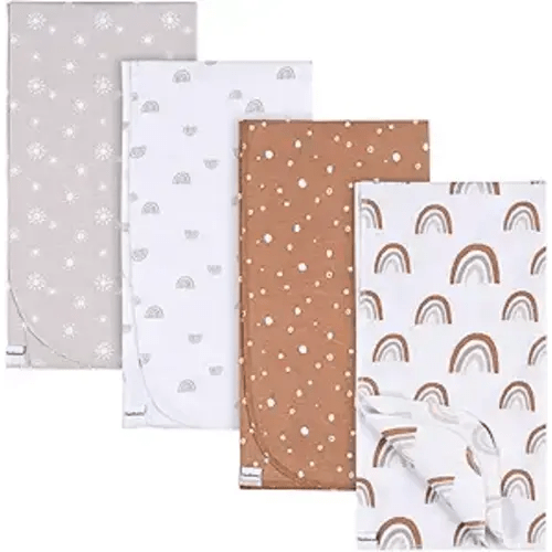 Gerber Unisex Baby 100% Cotton Flannel Receiving Blankets 30x30 Inches (Pack of 4), Boho Rainbow, One Size