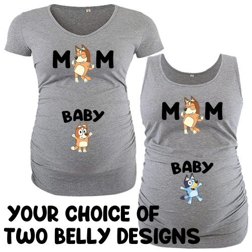 Bluey Themed Maternity Shirt (Short Sleeve or Tank Top)