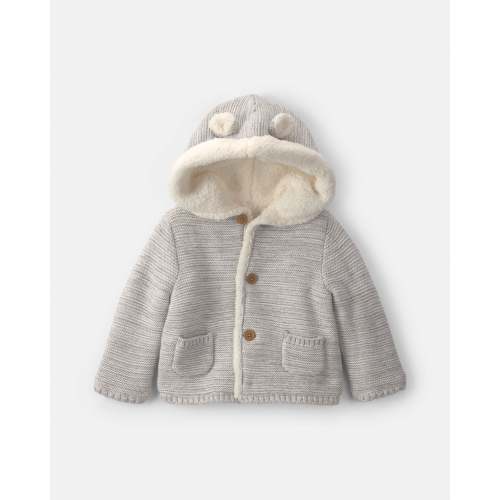 Baby Bear Sweater Knit Hooded Jacket - Grey