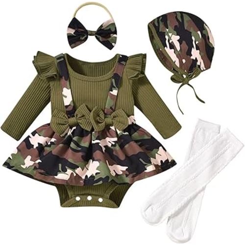 Unutiylo Preemie Newborn Baby Girl Clothes Romper Suspender Dress Fall Winter Outfits Ruffle Long Sleeve Jumpsuit