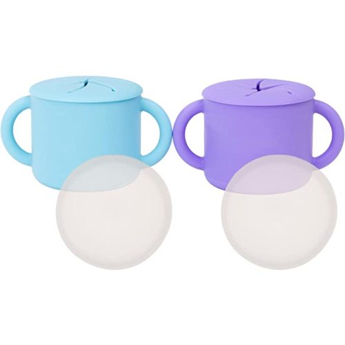 WeeSprout Snack Containers, Food Grade Silicone Cups, Spill-Proof Tops For Toddlers and Babies, Premium Hard Plastic Travel Lids, Dishwasher Safe, Set of 2 Snack Catchers