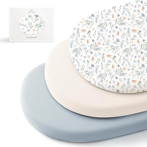 Konssy 3 Pack Stretchy Bassinet Sheets for Baby Girl Boy, Soft Breathable Baby Bassinet Mattress Sheets Fit for Hourglass Oval Cradle, Moses Basket Rectangle Mattress (Coffee Check)