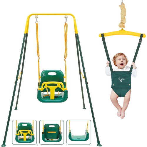 "G TALECO GEAR Baby Jumper and Bouncer, Portable Toddler Swing Set, Green, 59""x40.55""x45.27"