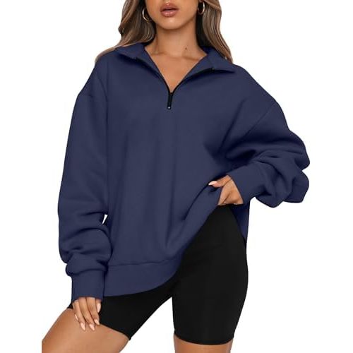 Trendy Queen Womens Oversized Sweatshirts Fall Fashion Hoodies Half Zip Pullover Long Sleeve Shirts Clothes Outfits