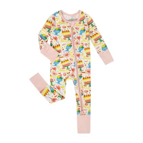 Teach Leanbh Unisex Baby Bamboo Viscose Pajamas with Mittens and Feet Cuffs | Baby Boys Baby Girls 2 Way Zipper Long Sleeve Romper Jumpsuit Sleep and Play Printing