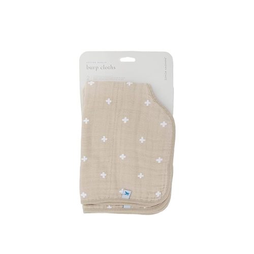 Little Unicorn Ultra-Absorbent Premium Burp Cloth 2 Pack | Soft on Baby's Skin | Larger Size | Ergonomic Design | Set of 2 (Taupe Cross)