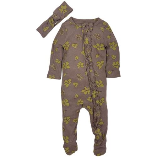 Studio 3 Baby Girls' One Piece Ruffled Romper and Headband Set, Moondust, 0/3 Months