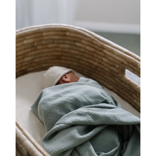 GOTS Organic Cotton Cot Baby Blanket - Blue Green