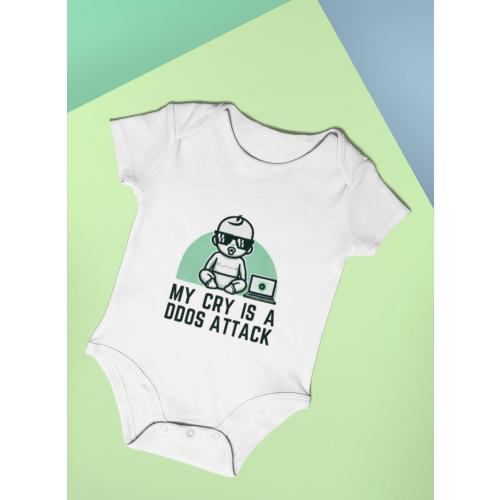 Funny Baby Onesie - My Cry is a DDOS Attack - Tech Baby Bodysuit - Nerdy Infant Gift - Cybersecurity Baby Shower Gift - Gamer Outfit