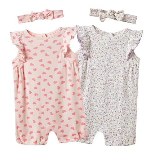 Baby Girls Ruffled Sleeve Rompers Toddler Girls Jumpsuits One-Piece Cotton Outfits