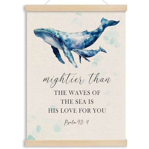 MOTERMATE Coastal Beach Whale Christian Poster Hanger Frame, Bible Verses Wall Hanging Decor Art Framed for Home Bedroom Living Room Church, Religious Scripture Wall Poster Prints, 12x16 Inch