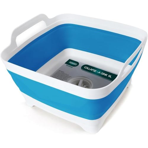 FOSJGO Collapsible Dish Basin with Drain Plug, 2.4 Gal (9L) Space-Saving Foldable Sink, Wash Basin for Kitchen, Baby Bottles, Vegetable Washing, Camping, RV and Party Beverage Tubs (gray)