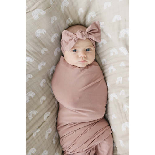 Dusty Rose Swaddle Blanket + Head Wrap Set | Bamboo | Baby Essentials