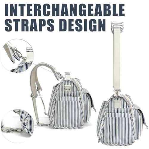 ALLCAMP Diaper Backpack, Waterproof Large Capacity Baby Bag, Multi-Function Nappy Bag with Stroller Hooks, Convertible Tote (Blue Stripe)