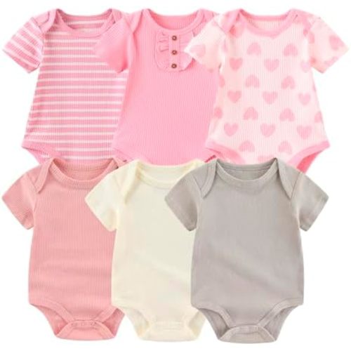 Newborn Baby Boy Girl Short Sleeve Bodysuits Cotton One-Piece Baby Clothes 6-Pack