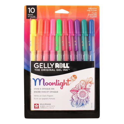 Sakura Gelly Roll Moonlight Pen Set, Bold-Point 1mm, Assorted Bold & Bright Colors, 10-Piece (38176)
