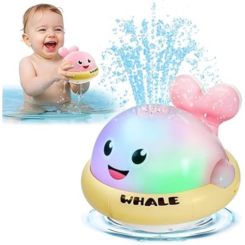 Bath Toys for Kids Age 1-3, Light Up Baby Bath Toys for 1 2 3 Year Old Girl, Pool Water Toys for Toddlers Whale Bathtub Toys for 1 2 3 Year Old Boys & Girls Birthday Gifts (Pink)