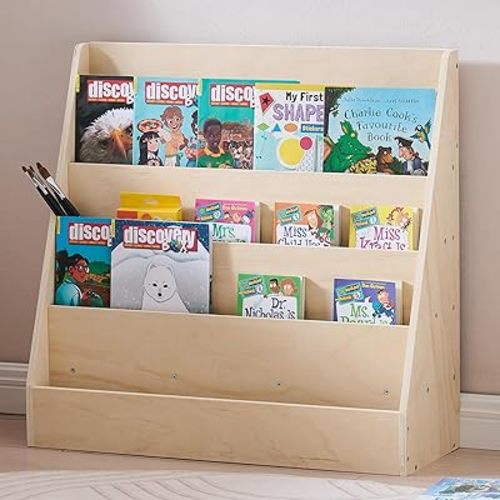 Montessori 5-Tier Kids Bookshelf & Organizer, Pine Plywood Forward-Facing Book Display Shelf for Playroom, Nursery & Classroom