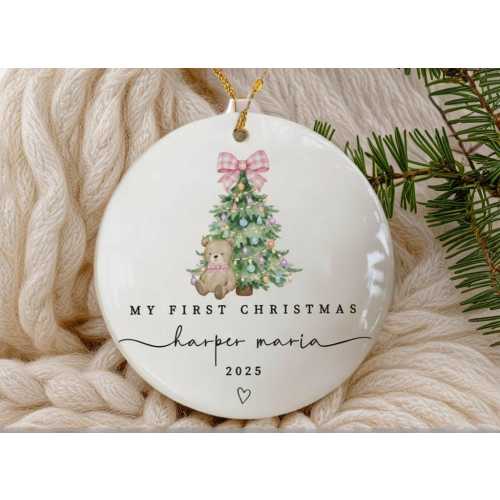 Baby Girl First Christmas Ornament,Personalized Baby Girl Keepsake Ornament 2026,Custom New Baby Gift with Name,ceramic ornament,Baby gift