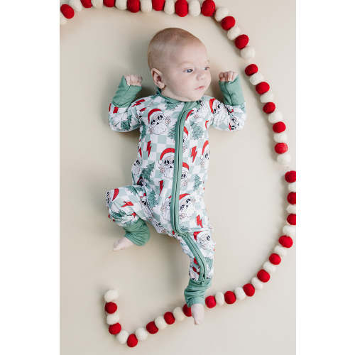 Bamboo Zip Romper | Checkered Santa