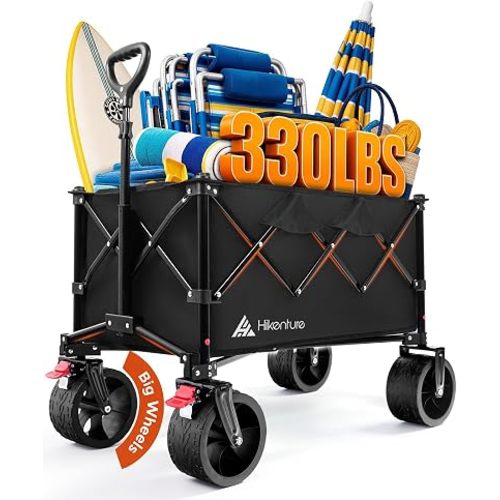 Hikenture Foldable Beach Wagon with Big Wheels for Sand, 330 lbs Capacity
