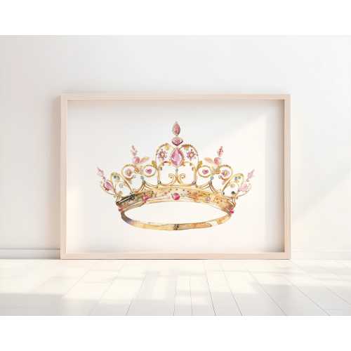 Princess Nursery Wall Art Crown Print Girl Nursery Pink and Gold Art Princess Theme Decor Tiara Print Baby Girl Room Pink Nursery PDR6-A1
