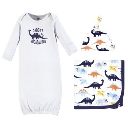Hudson Baby Infant Boy Gown, Swaddle Blanket and Cap or Headband, Hugasaurus, 0-6 Months