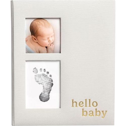 Pearhead Linen Memory Book for Baby Boy or Girl, First 5 Year Baby Book, Monthly Milsetone Scrapbook and Photo Album, My Baby Book