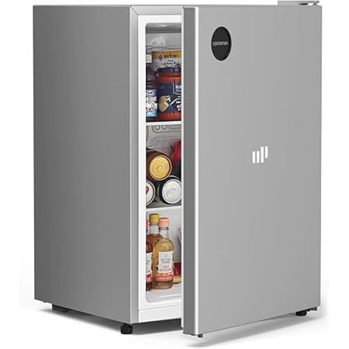 Upstreman 2.5 Cu.Ft All-Refrigerator Mini Fridge, Single Door Small Refrigerator, Dorm Fridge with 7 Adjustable Thermostat, Compact Refrigerator for Office, Bedroom or Dorm, Silver-CR26