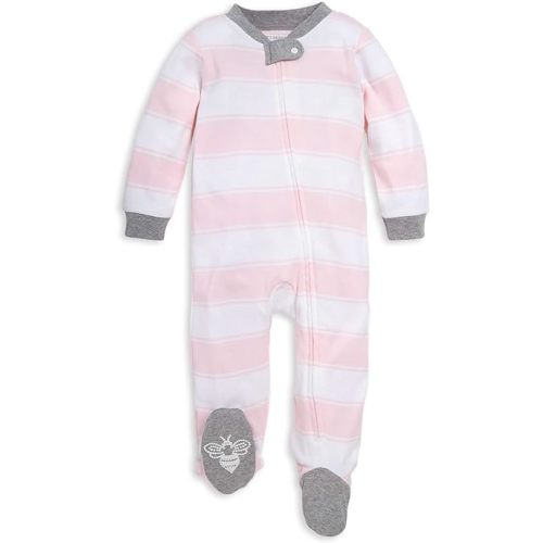 Burt's Bees Baby Organic Cotton Sleep and Play Footed Pajamas for Girls, Zipper PJ Newborn Sleeper with Non-Slip Bee Grips