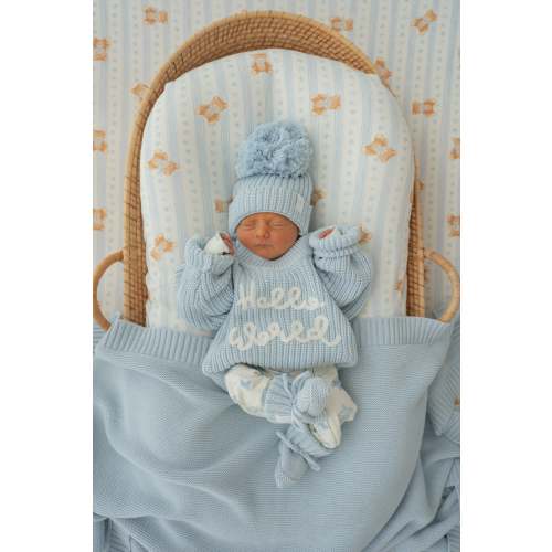 'Hello World' Chunky Knit Jumper | Sky Blue – Little and Fern