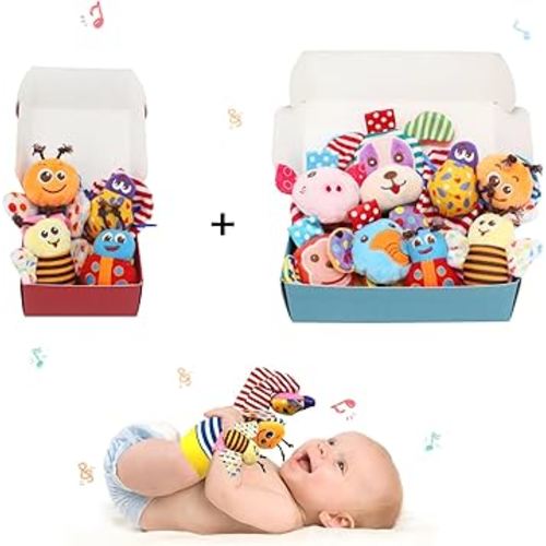 Bloobloomax Baby Rattles Toys for 0-12 Month, Infant Girl Boy Toys for Babies 3-6 Months, Newborn Hand & Foot Toys for 0 to 9 Months, Baby Shower Gifts Set with Wrist Rattle Socks