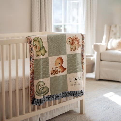 Personalized Dinosaur Blanket Dino Baby Blanket Custom Name Blanket Baby Shower Gift Dinosaur Nursery Decor Dino Nursery Decor Newborn Name