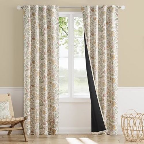 Yellow Floral Blackout Curtains for Kids 84 Inches Long 2 Panels