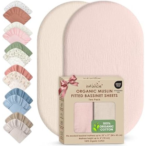 100% Organic Cotton 2 PK Baby Muslin Bassinet Sheets Unisex 33 x 17in